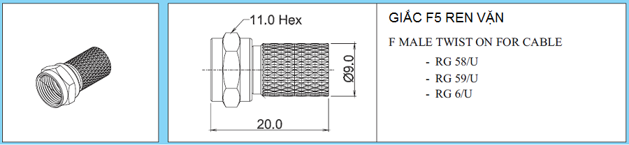 Giắc F5-RG6 ren vặn Giắc F5-RG6 ren vặn